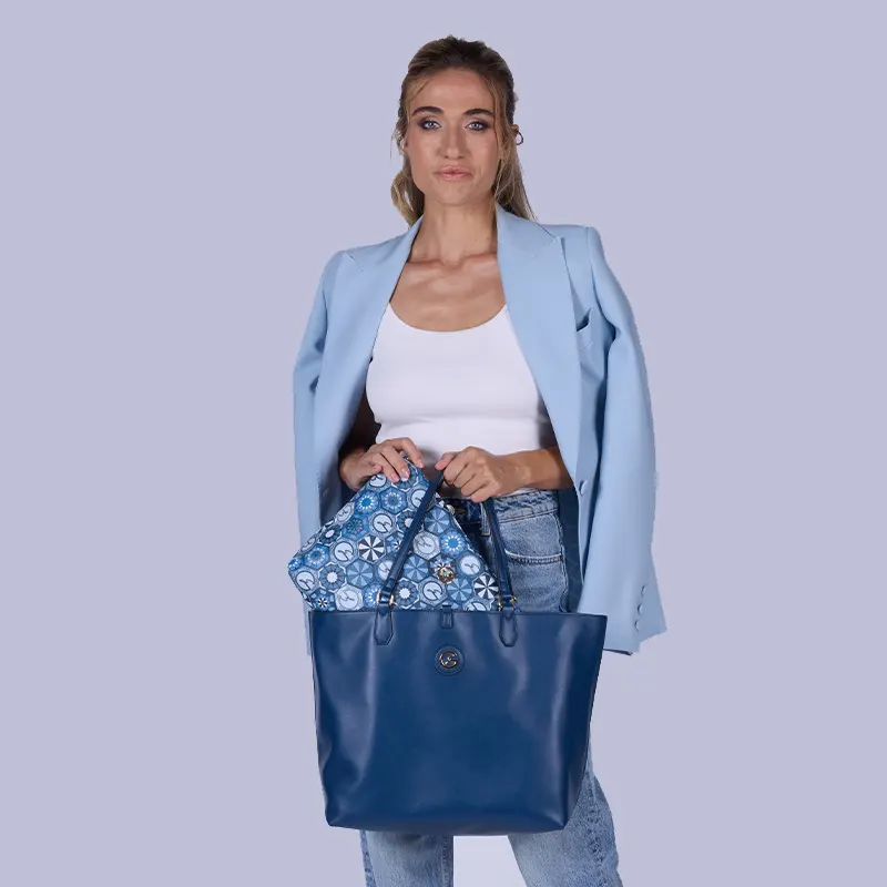 BORSA TEODOSIA REVERSIBILE DOUBLE HANDLE GATTINONI BINTD8011WZT BLU VENTO PELLETTERIE